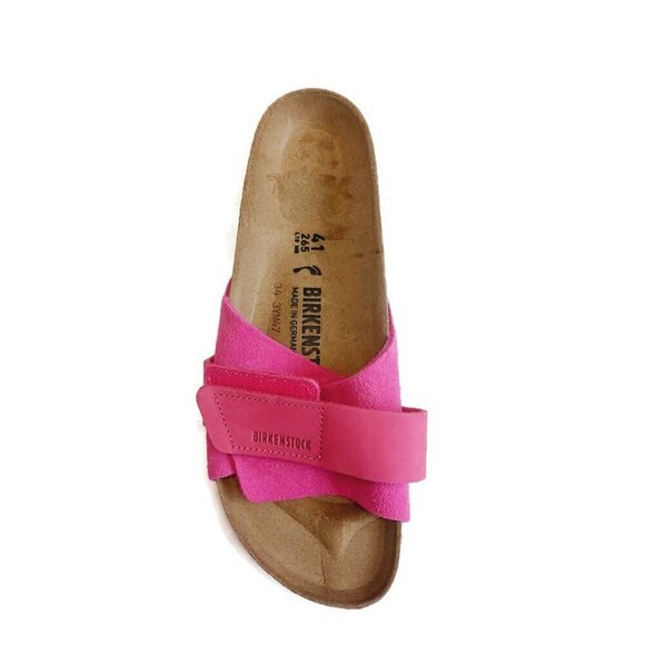 Birkenstock Oita Nubuck Suede Leather Sandals Womens 10 Mens 8 Fuchsia Tulip - Picture 3 of 9